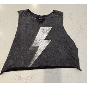 Simply Vera Verawang Lightening Bolt Custom Cut Crop Graphic Tee Stone Washed M